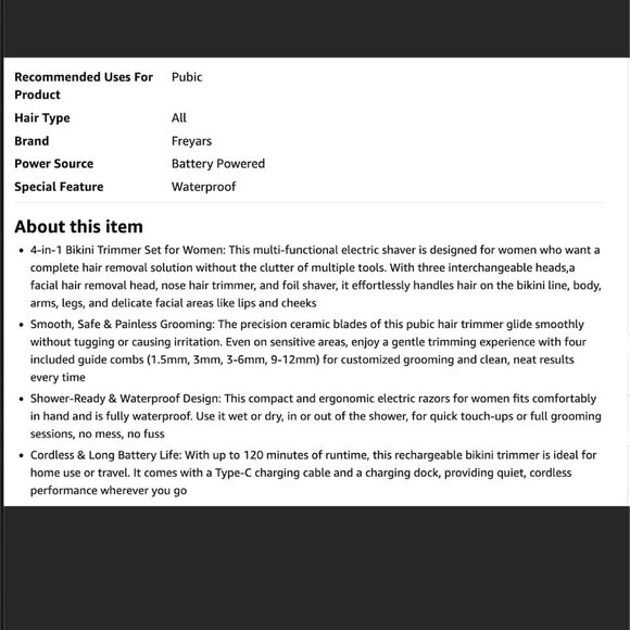 4 in 1 Bikini Trimmer for Women Waterproof Body Pubic Shaver Wet/Dry - Purple - Picture 11 of 11